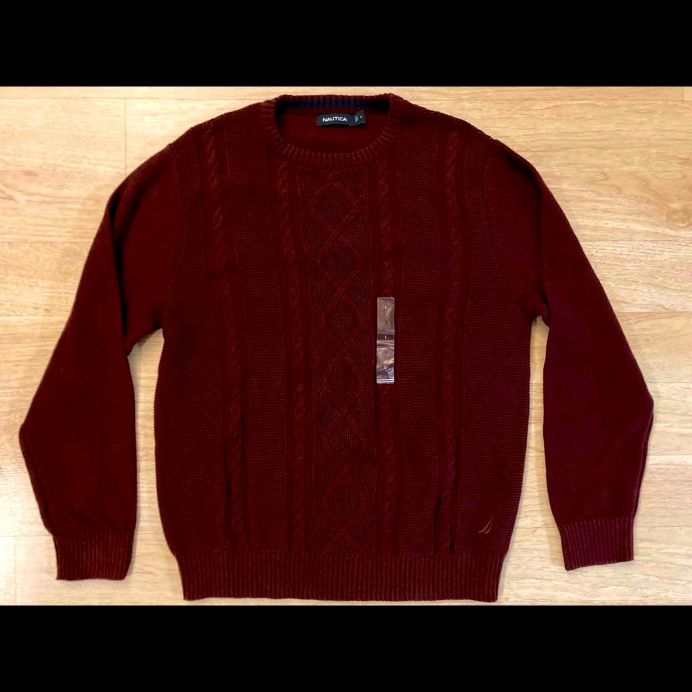 NWT MSRP $89 Men Sweater NAUTICA Beautiful Cotton Crew Collar Burgundy Red sizes